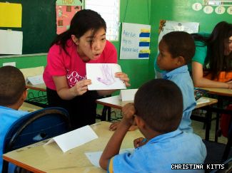 Concordia students traveled to Dominican Republic to volunteer at an orphanage during reading week. Above, Estelle Wong teaches English at a local elementary school in Monte Cristi.